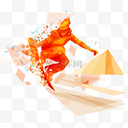 滑雪板单板图片_滑雪运动员橙色抽象人物