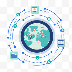 思维网络图片_商务团队蓝色圆形地球思维导图