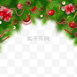 圣诞树叶边框图片_圣诞节松枝圆球边框标签装饰