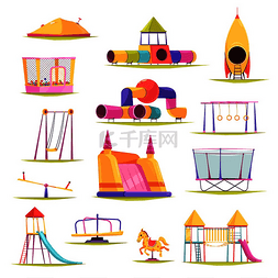 小板凳子图片_儿童游乐场设置了彩色滑落秋千和