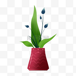 卡通室内装饰品图片_红色花盆绿色长叶室内盆栽植物