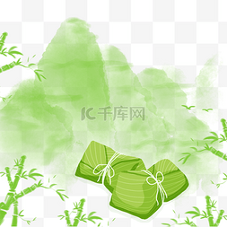 粽子竹子图片_淡绿色山峰端午水墨粽子边框