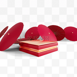 春节金色红色背景图片_纸伞春节展台
