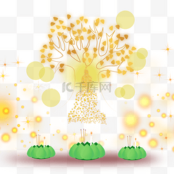 三朵绿色莲花金色卫塞节光影