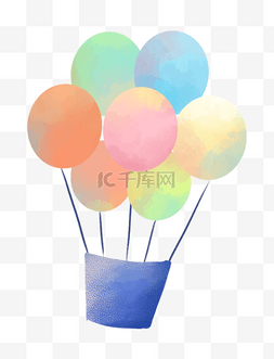 热气球小熊云小树图片_彩色热气球