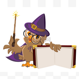 魔法鸟图片_鸮鸟在万圣节服装持有本打开的书