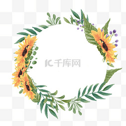 手绘花卉圆形图片_向日葵边框花卉