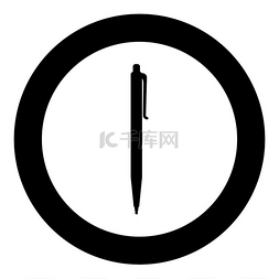 钢笔轮廓图片_钢笔圆珠笔图标在圆形黑色矢量插
