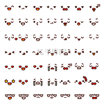 集可爱可爱表情符号表情涂鸦卡通脸生气、 快乐、 眨眼、 有趣、 悲伤、 休克、 哭了，在爱，笑，笑，吻上纯稚的漫画卡通风格的白色孤立