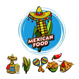 玉米棒矢量图片_墨西哥食物宽边帽玉米棒一套受欢