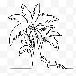 黑白花枝图片_沙滩椅棕榈树连续线条绘画