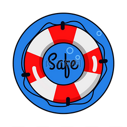 安全救生圈圆形图标、海洋和夏季