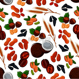 x杏仁饼图片_白色背景上的无缝坚果和谷物图案