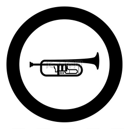 小号号角乐器图标在圆形黑色矢量