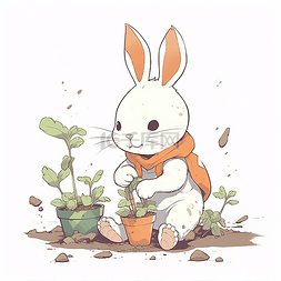 卡通风小兔子图片_正在种胡萝卜的小兔子
