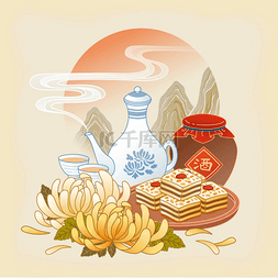 双年展手绘画图，传统食品，中国
