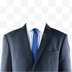 海报蓝白极简图片_摄影图白衬衫黑西装蓝领带