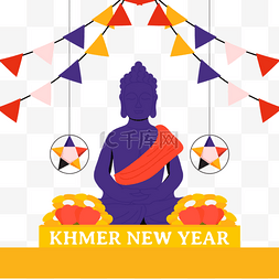 佛像图片_五角星灯笼和贡品装饰柬埔寨新年