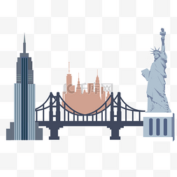 城市素材线条图片_扁平风自由女神像纽约城市剪影