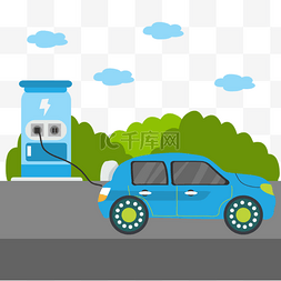汽车电子邀请函图片_电动汽车概念插画充电的汽车