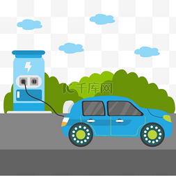 城市电力图片_电动汽车概念插画充电的汽车