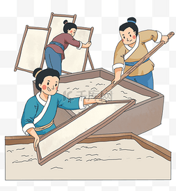 中国古建筑模型图片_中国四大发明造纸术打浆抄纸晒纸