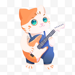 可爱卡通风格弹吉他的小猫