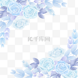 蓝花朵边框图片_蓝色花朵精美玫瑰花蓝金花卉植物
