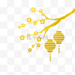 新年梅花金色图片_金箔鎏金金色梅花灯笼