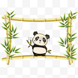 黄色熊猫竹子花卉边框