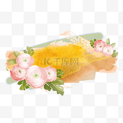 花卉创意插画图片_笔刷水彩黄色花卉边框