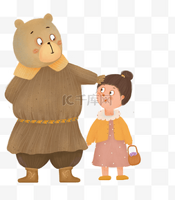 儿童动画图片_世界动画日儿童女孩与熊