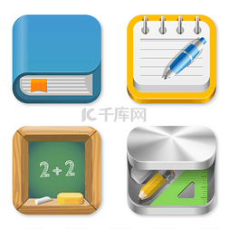 web模板元素集图片_教育应用程序的图标包。书、 记