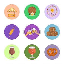 啤酒节帐篷图片_带圆圈的图像食物和啤酒矢量图。
