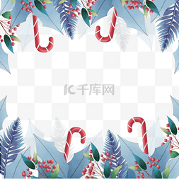 圣诞边框水彩图片_水彩圣诞节日蓝色植物花卉边框