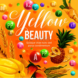 黄色水果海报图片_健康饮食和排毒营养计划的黄色美