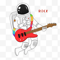 地球科技海报背景图片_宇航员弹吉他漫画风