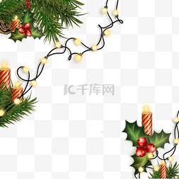 圣诞节绿色边框装饰图片_圣诞灯泡槲寄生植物边框