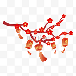 拿着灯笼的马图片_中国风新年春节立体灯笼梅花png