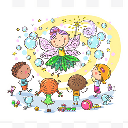 生日派对手绘图片_小孩生日派对上的仙女，部分插图