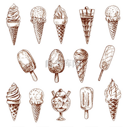 冰淇淋甜筒和水果冰棒、巧克力冰