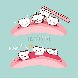 手绘可爱细菌图片_卡通牙刷和牙龈炎