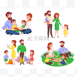 野餐设计图片_家庭的复古卡通样式集