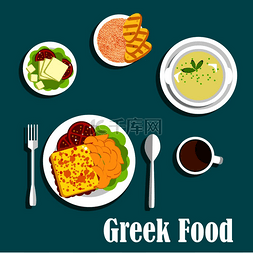psd床上用品样机图片_地中海希腊美食，包括美味的炸奶