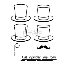 一组绅士-帽子、胡须、线性风格