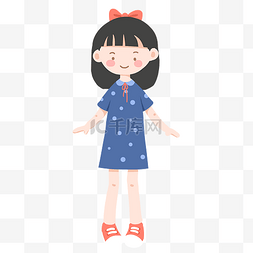 女孩服装图片_穿夏装蓝裙子女孩