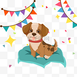 可爱宠物生日飘带装饰插画