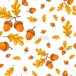 橡叶图片_橡木叶子和橡子的无缝图案季节性