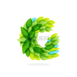漂亮的水彩画图片_由水彩新鲜绿叶的 G 字母徽标.