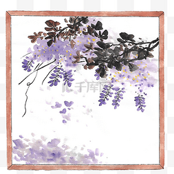 水墨紫色花朵图片_水墨花花瓣边框